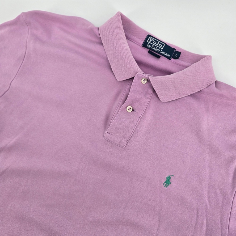 Polo Ralph Lauren Mens Large Purple Short Sleeve Cotton Pique Polo Green Pony
